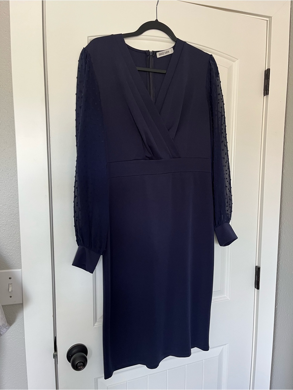 Blue and Burgundy Wrap-Front Long Sleeve Dress by Halogen